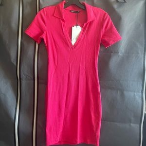 Zara Ribbed Collared V-Neck Mini Dress